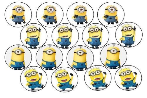 twelve minion cupcake toppers with the faces of each character in different poses