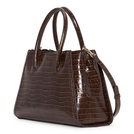 Complete your look with the Liz Claiborne Hana satchel. This faux-leather satchel features ample storage and a stylish design. Perfect for both work and play.Closure Type: SnapPockets: 3 Inside Slip Pockets, 1 Inside Zip PocketMetal Color: Gold ToneMeasurements: 3.85 Depth/Inches, 9.25 Height/Inches, 14.75 Width/InchesHandle Drop Length: 5 InchesMax Strap Drop Length: 26.5 InchesBase Material: 100% Faux LeatherFabric Description: Faux LeatherLining Material: PolyesterCare: Wipe CleanCountry of … Chic Rectangular Satchel With Pockets, Formal Rectangular Bags With Pockets, Formal Bags With Pockets, Classic Brown Satchel With Pockets, Chic Office Bags With Pockets, Elegant Workwear Bag With Pockets, Elegant Brown Shoulder Bag With Pockets, Elegant Everyday Satchel With Pockets, Classic Satchel Bag With Pockets