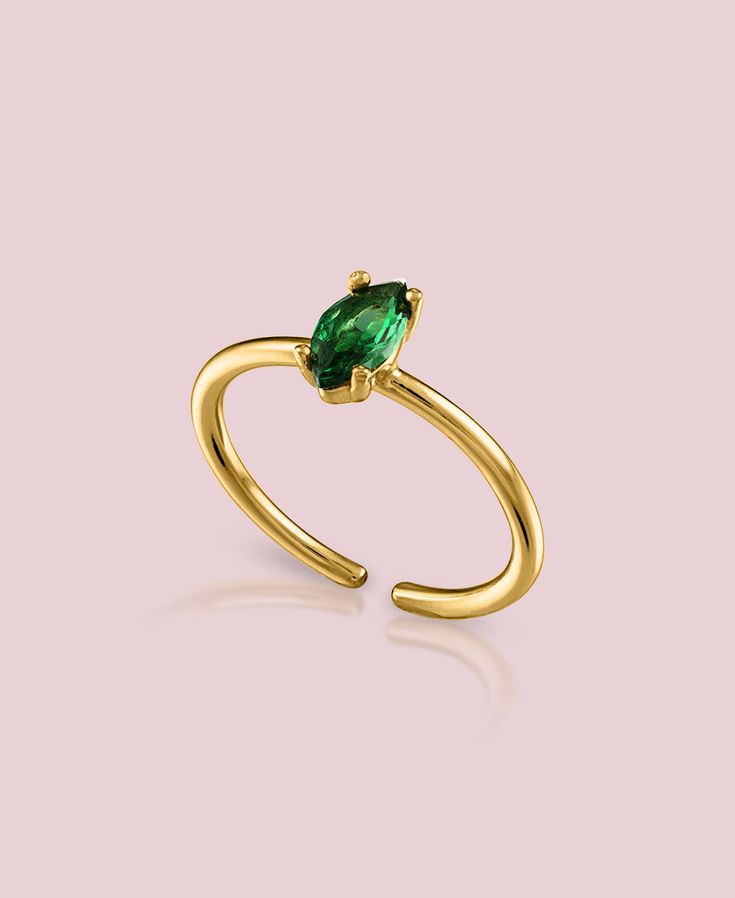 This green stone ring will add the perfect touch of color to your ring stack. Wear this ring when you want spice up a simple outfit, along with our Lidenskap or Hverdag earrings! The Smaragd ring is part our the Dainty Collection. The Dainty collection is our most lightweight, hypoallergenic and dainty pieces we've cre Adjustable Fit Emerald Ring, Green Stackable Rings For Formal Occasions In May, Green Emerald Open Ring Stackable Rings, Green Emerald Stackable Open Rings, Green Stackable Rings For Formal May Birthstone, Green Emerald Solitaire Stackable Rings, Stackable Emerald Open Ring, Stackable Open Emerald Ring, Green Formal Stackable Rings For May Birthstone