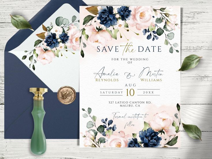 wedding save the date card with envelope and wax stamp