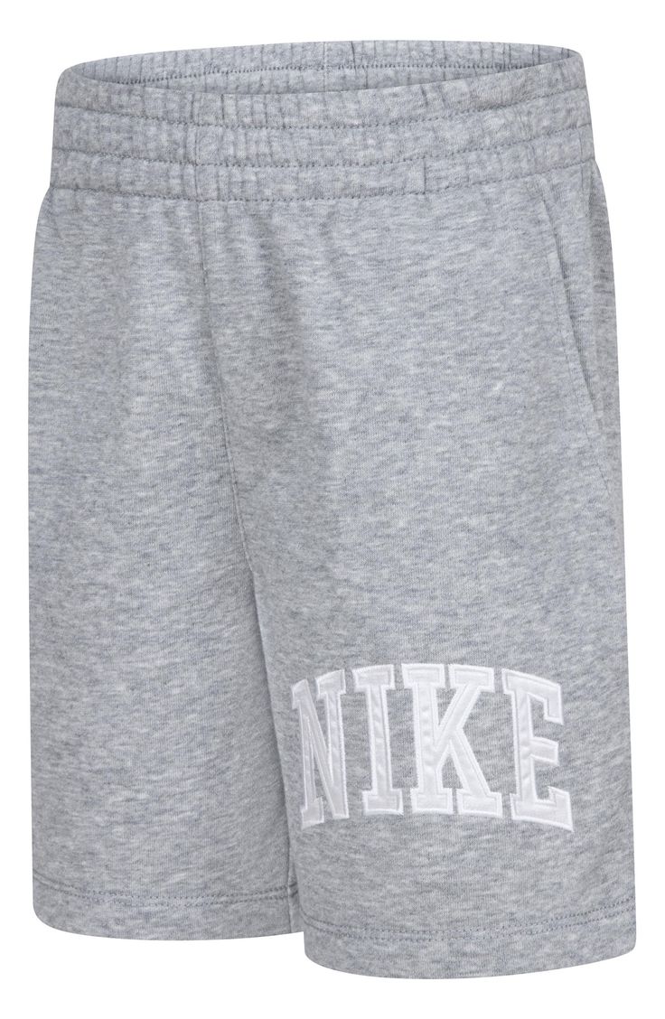 Soft and sporty, these logo-appliquéd sweat shorts made with breathable cotton feature handy pockets and keep your kid comfortable at playtime and down time. Elastic waist Front slant pockets 60% cotton, 40% polyester Machine wash, tumble dry Imported Nike Cotton Activewear With Built-in Shorts, Athleisure Cotton Bottoms With Logo Print, Cotton Athleisure Bottoms With Logo Print, Nike Cotton Sweatpants With Elastic Waistband, Logo Print Cotton Sweatpants In Athleisure Style, Cotton Sweatpants With Logo Print In Athleisure Style, Cotton Athleisure Sweatpants With Logo Print, Cotton Shorts With Logo Print, Sporty Cotton Bottoms With Logo Print