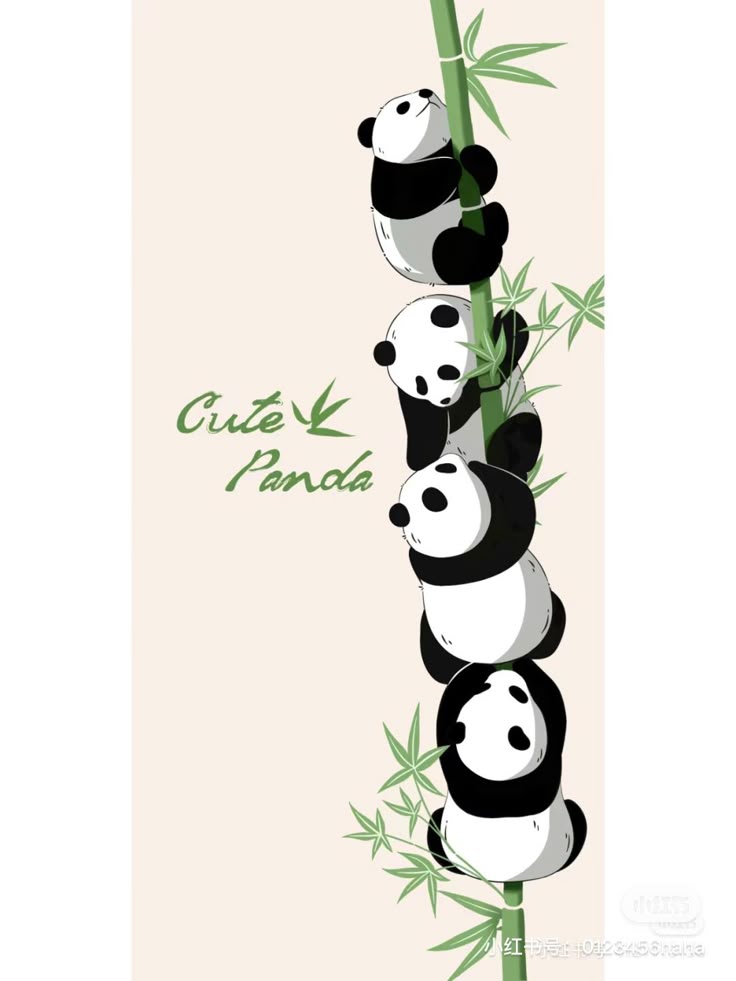 three pandas are climbing up the bamboo tree