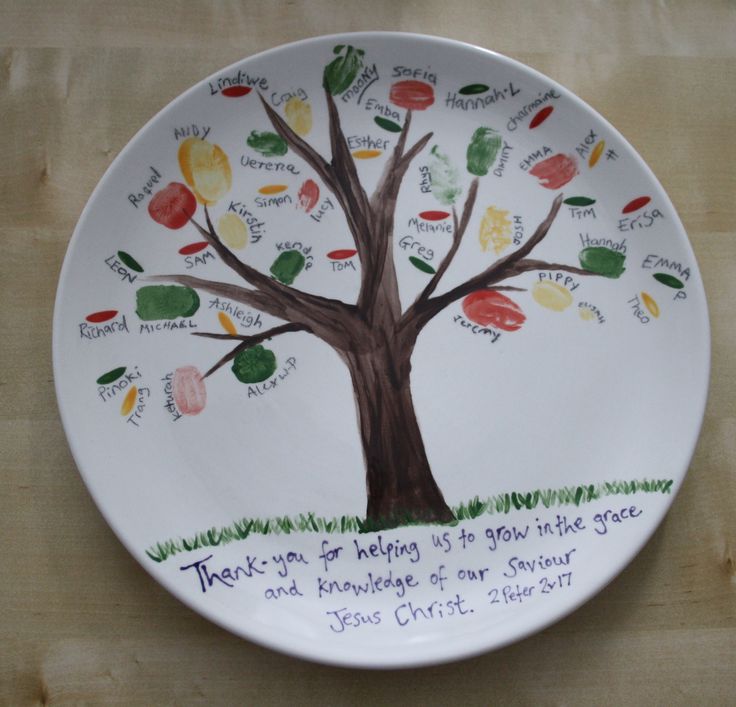 a plate with a family tree painted on it