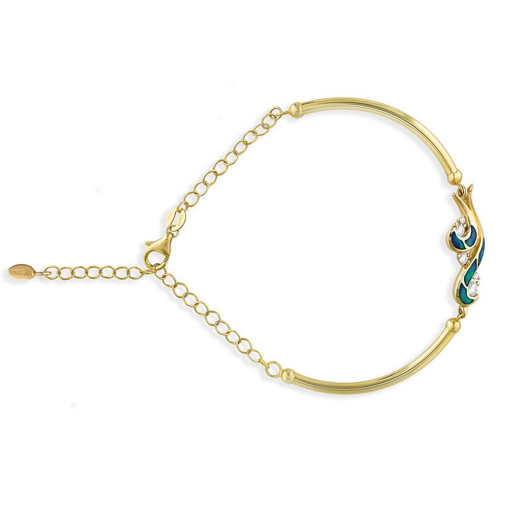 14K Yellow Gold Waterfall Bracelet with Opal Inlay and 0.25 Carats (total weight) of Diamonds. The inner circumference of the bangle measures approximately 8". Fine Jewels, Opal, Bangles, Diamonds, Yellow Gold, Bracelet, Yellow, Gold