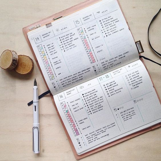 an open notebook sitting on top of a wooden table