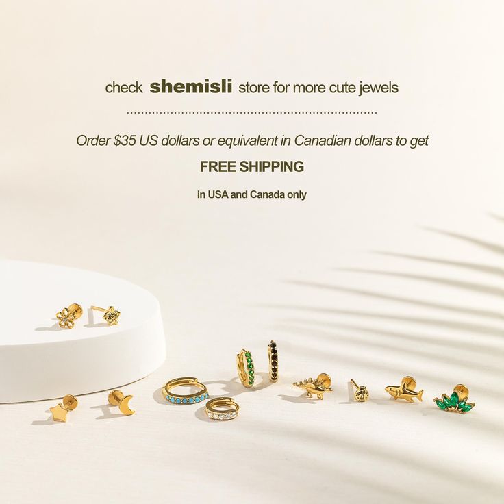 an advertisement for canadian jewelry is shown with gold rings and earring sets on white background