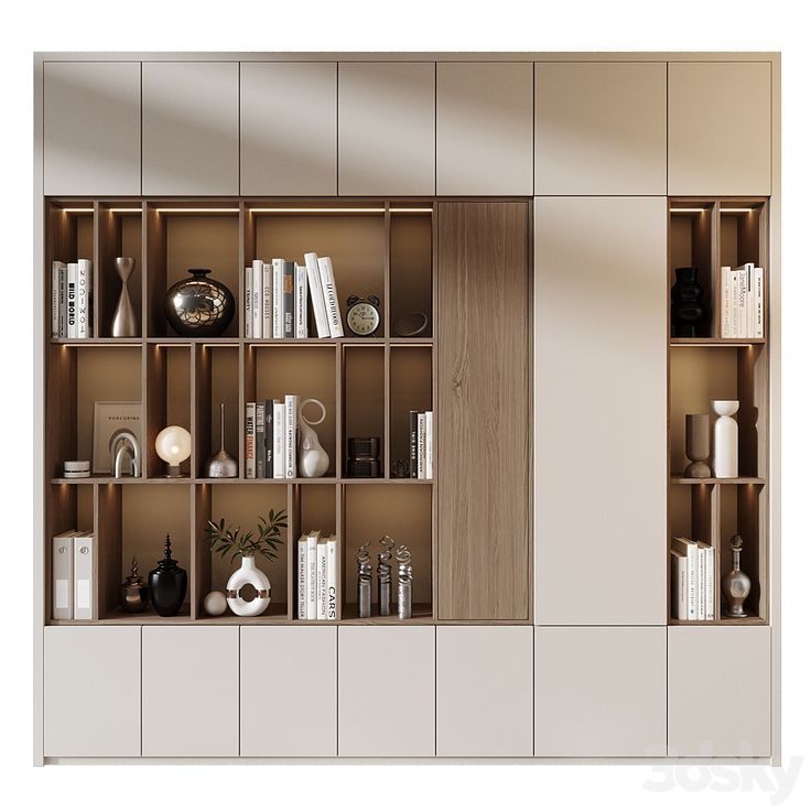 a book shelf filled with lots of books on top of wooden shelves next to each other