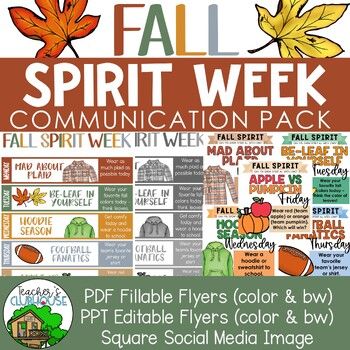 the fall spirit week communication pack