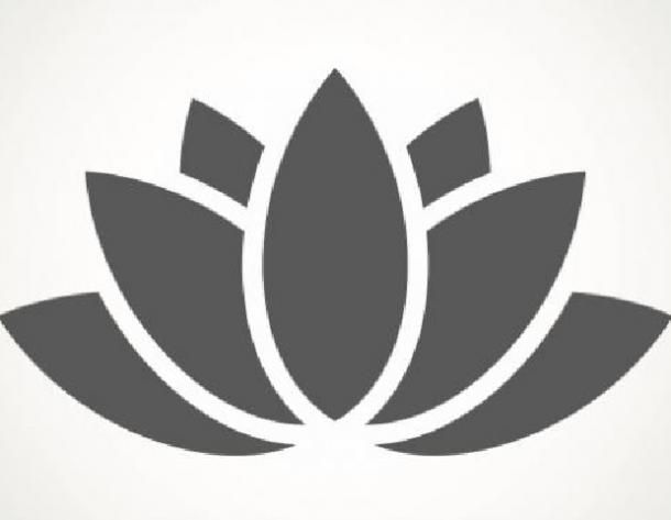 a black and white image of a lotus flower on a light gray background with the words,