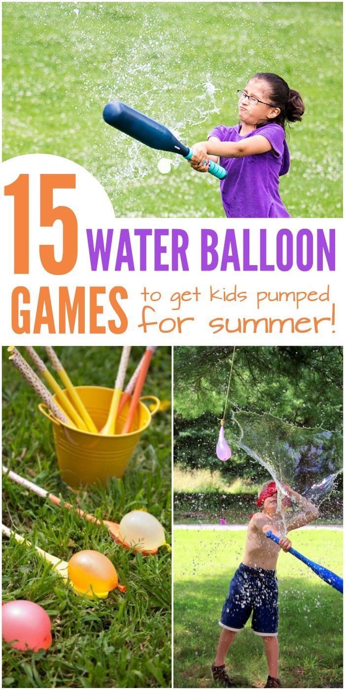 water balloon games for kids to play in the sun and on the grass with text overlay that reads, 15 water balloon games to get kids pumped for summer