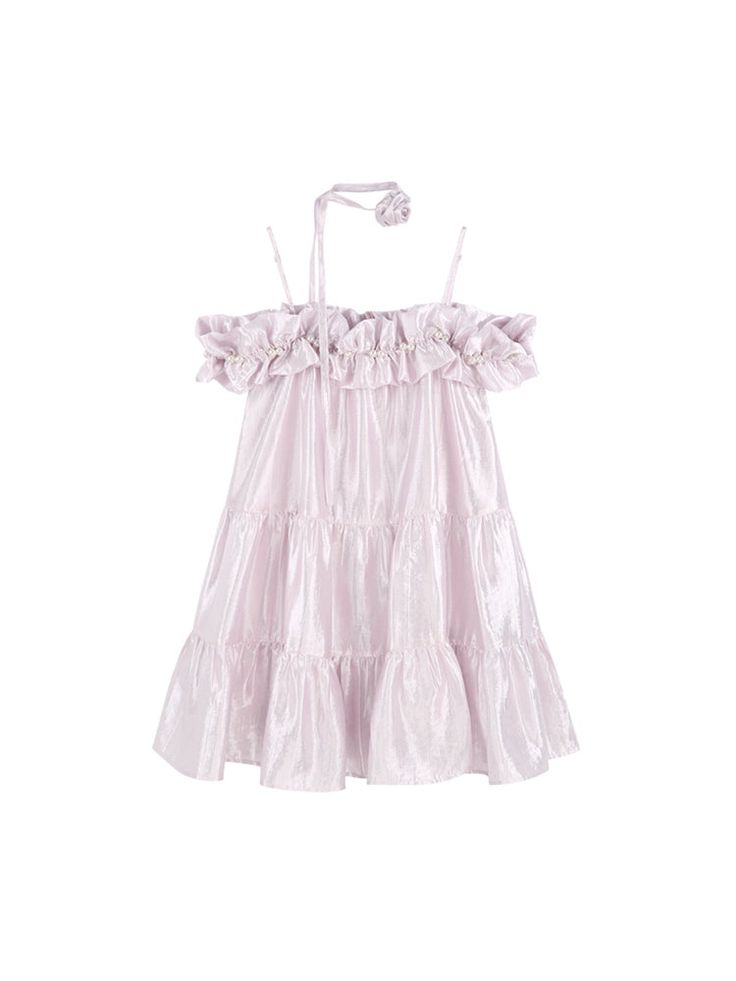 ❤︎Sweet Pink Purple Flower Neck Dress�❤︎ Elegant Summer Ruffle Dress For Dress-up, Sweet Dress For Spring Garden Party, Sweet Dresses For Spring Garden Party, Sweet Party Dress With Ruffle Hem, Sweet Spring Party Dresses, Sweet Summer Dresses With Ruffles, Sweet Spring Party Mini Dress, Pink Ruffle Dress For Spring Dress-up, Pink Ruffle Dress For Spring Formal Occasions