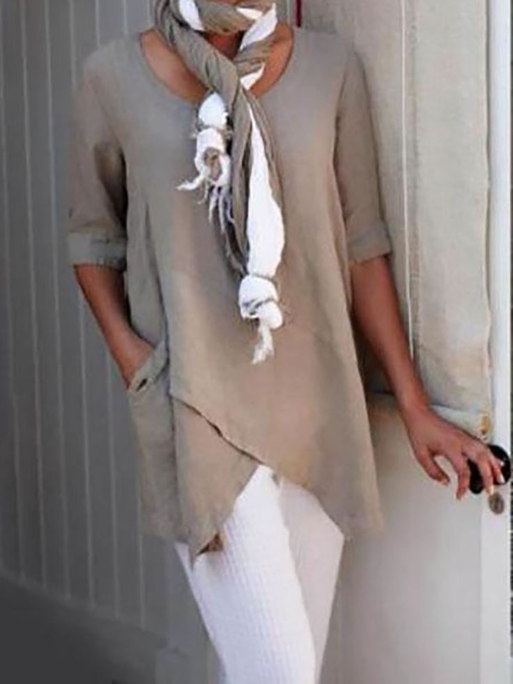 Mode Over 50, Paperbag Hose, Linen Casual, Online Tops, Linen Women, Casual Blouse, Plus Size Blouses, Women Over 50, White Pants