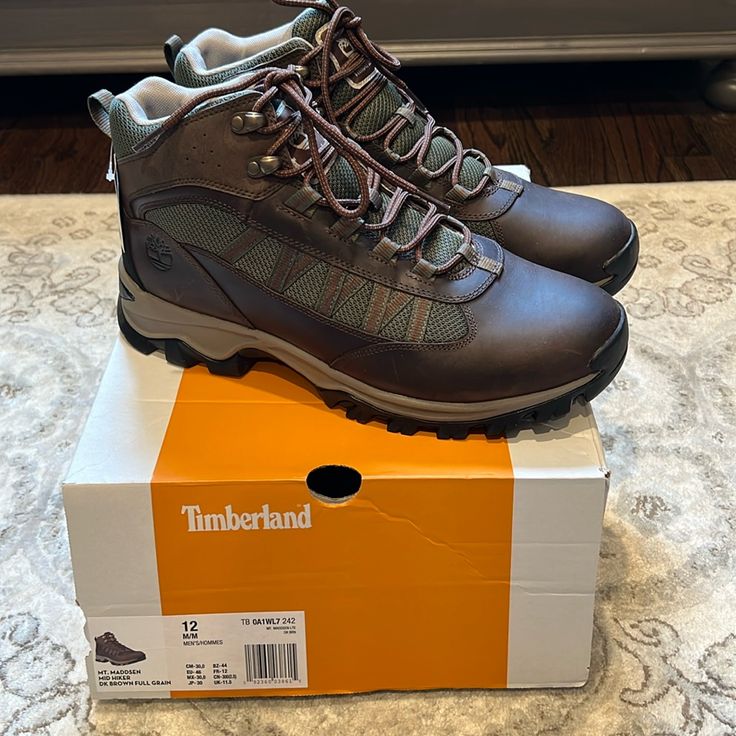 Must Have! Nwt Brown And Green Mid Hiking Boots. Grab Them Fast! Timberland Round Toe Hiking Boots For Walking, Timberland Waterproof Hiking Boots With Reinforced Heel, Timberland Cushioned Walking Boots, Timberland Brown Hiking Boots For Fall, Timberland Walking Boots With Cushioned Footbed, Timberland Ankle Hiking Boots For Outdoor Activities, Timberland Waterproof Hiking Boots With Cushioned Footbed, Timberland Outdoor Boots With Round Toe, Timberland Boots For Outdoor With Round Toe