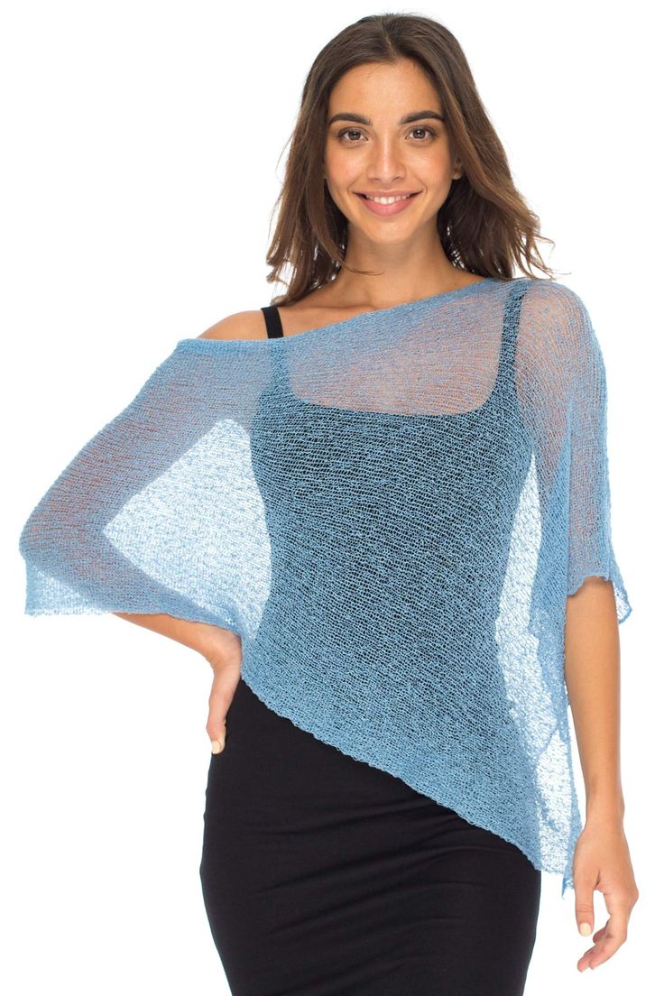 Sweater Over Dress, Sheer Poncho, Wedgewood Blue, Cropped Shrug, Bolero Sweater, Sweater Tops, Poncho Tops, Cozy Knit Sweater, Loose Pullover