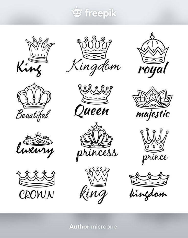 hand drawn crown logos with the words queen and prince