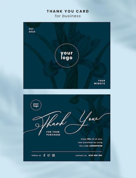 two business cards with the words thank you on them