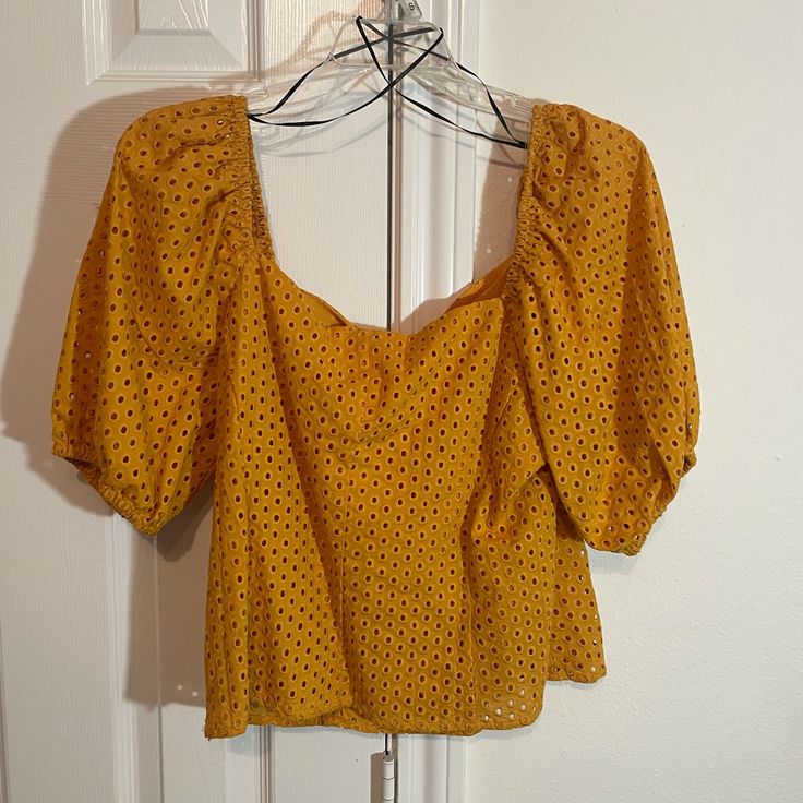 Mustard Color Short Sleeve Shirt Casual Yellow Short Sleeve Blouse, Casual Yellow Tops For Brunch, Casual Mustard Cotton Blouse, H&m Short Sleeve Blouse For Day Out, Trendy Gold Top For Spring, Trendy Gold Tops For Spring, H&m Short Sleeve Blouse For Summer, Trendy Yellow Short Sleeve Blouse, H&m Short Sleeve Summer Blouse