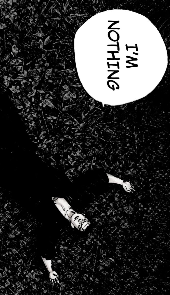 a person laying on the ground with a speech bubble above their head that says nothing