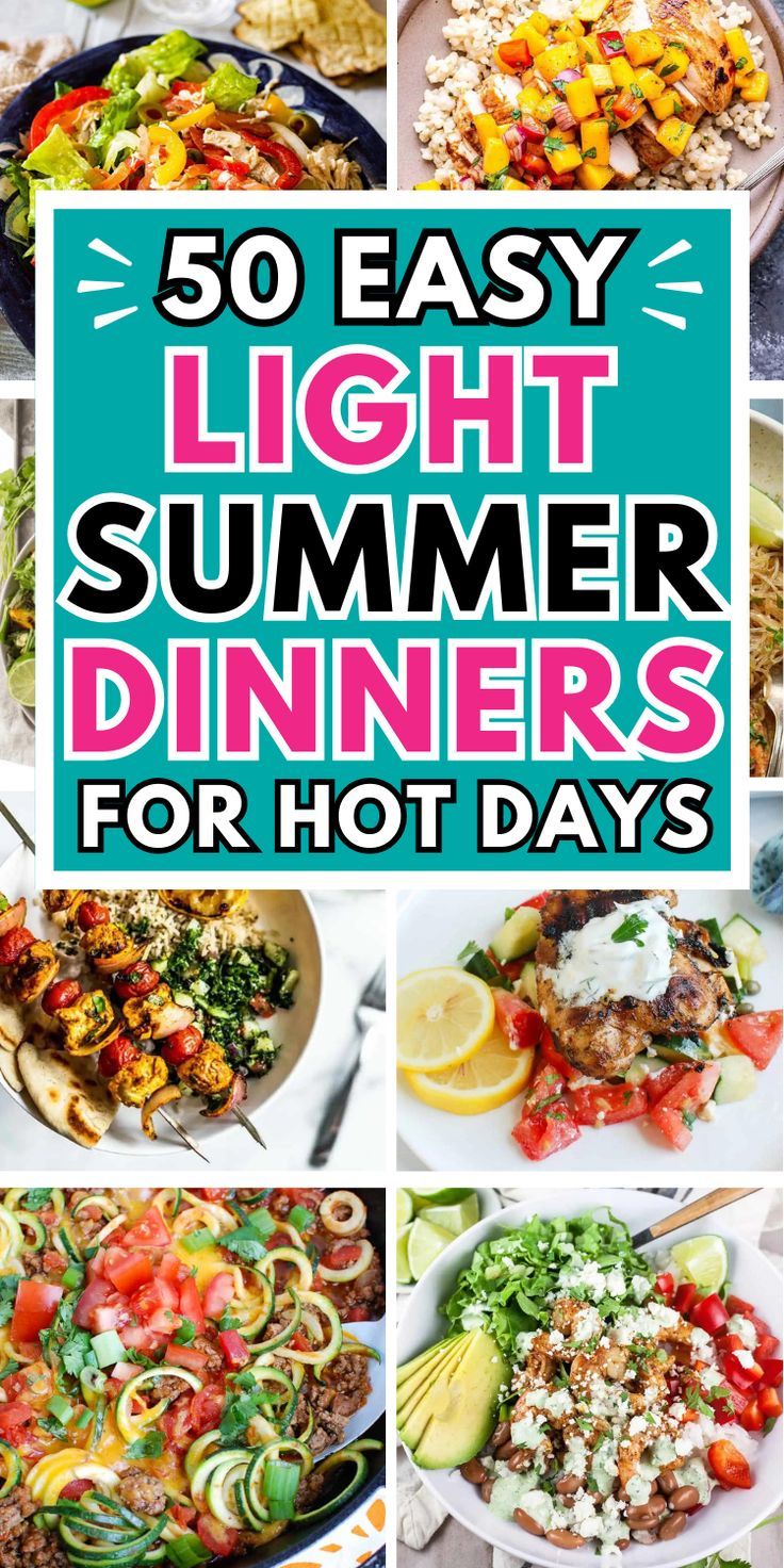 Light summer dinner recipes and hot weather meals Summer Supper Ideas Healthy, Salads Low Carb, Light Summer Dinner Recipes, Supper Casseroles, Hot Day Dinners, Dinners Summer, Hot Weather Meals, Easy Sunday Dinner, Light Summer Dinners