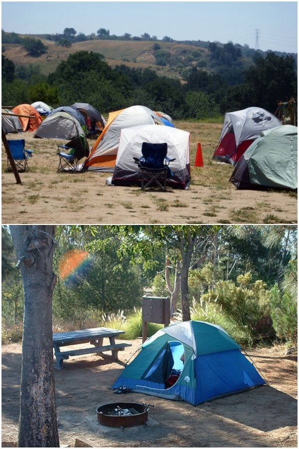 there are many tents set up in the woods