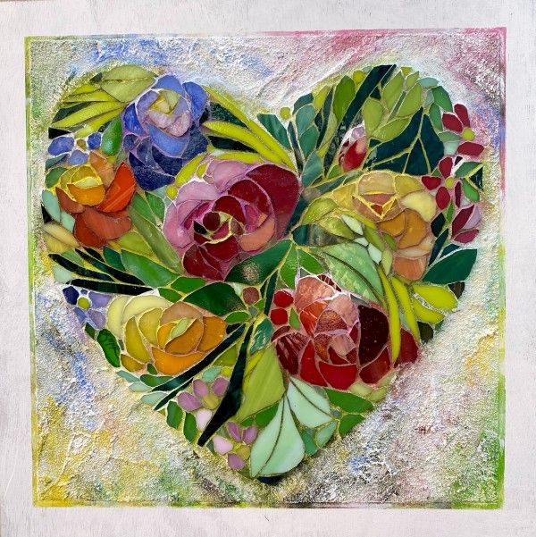 a painting of flowers in a heart shape