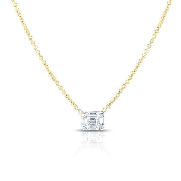 Emerald Illusion Diamond Necklace – Calista West Illusion Necklace, Ring Concierge, Necklace Length Guide, Bracelet Size Chart, Baguette Diamonds, Dainty Chain, Cluster Necklace, Eternity Band Diamond, Emerald Cut Diamonds