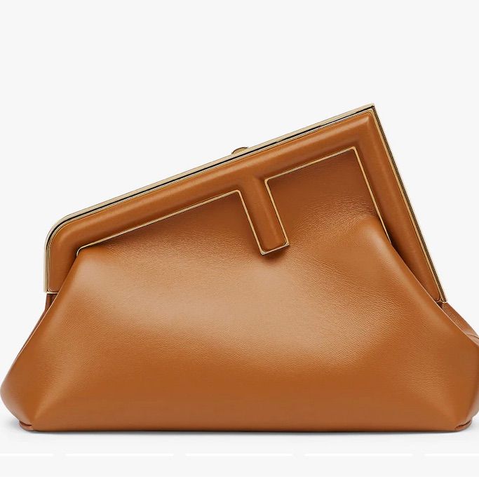 Fendi First Bag, Fendi Clutch, Fendi First, Fendi Logo Design, Fendi Store, Brown Leather Clutch, Brown Clutch, Red Leather Bag, Fendi Logo