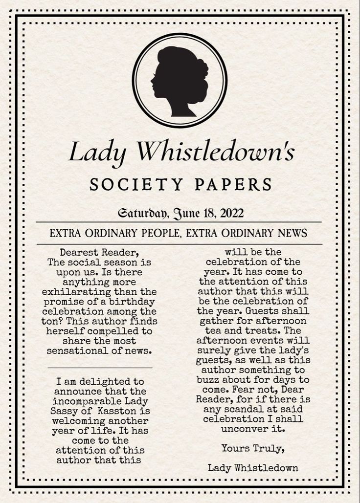 the lady whistledown's society paper is shown in black and white, with an image of a woman's head