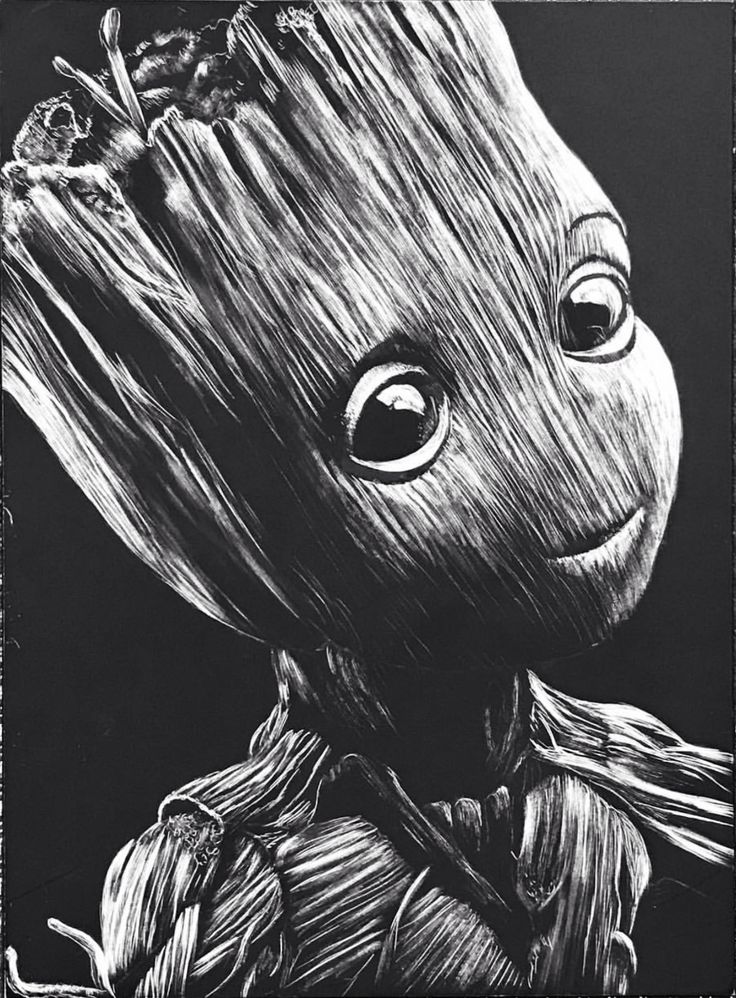 a black and white drawing of a baby groote