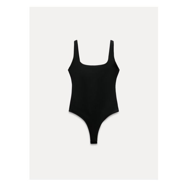 Fitted polyamide bodysuit with squared neckline and straps. Chic Black Swimwear With Square Neck, Chic Black Square Neck Swimwear, Sleek Summer Bodysuit For Workwear, Sleek Summer Workwear Bodysuit, Trendy Fitted Zara Bodysuit, Chic Square Neck Bodysuit For Spring, Chic Zara One-piece Bodysuit, Chic One-piece Bodysuit By Zara, Casual Black Bodysuit With Square Neck