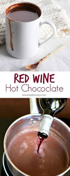 red wine being poured into a pot of hot chocolate