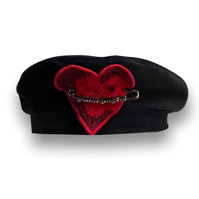 Elegant Black Heart Beret Add a touch of elegance to your outfit with our Elegant Black Heart Beret. Made with high-quality materials, this beret features a stunning black heart design, perfect for any occasion. Stay stylish and warm with this must-have accessory. Size:56-58cm/ 22.0-22.8 inMaterial:?Cotton, Polyester Red Hat Aesthetic, French Hat Berets, Beret Men, Beret Women, Lizzie Hearts, Retro Love, Painter Hat, Red Accessories, Love Stitch