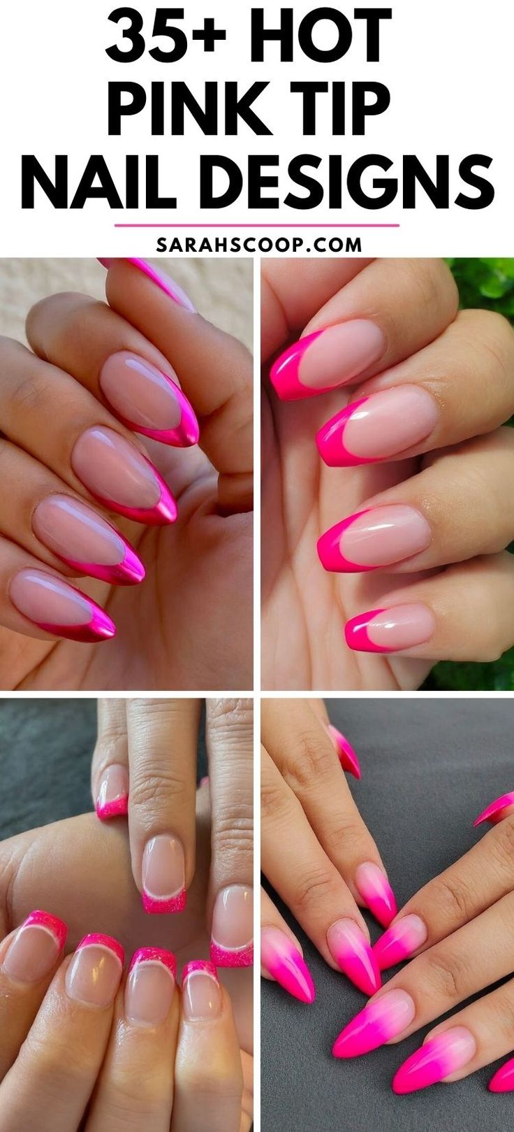 Be bold, be daring and add a pop of color to your life with these 35+ hot pink tip nail designs. Time to get creative and let our inner diva shine! 💅💖  #NailDesigns #Nails #HotPinkNails French Manicure Pink And White, Hot Pink Abstract Nails, Hot Pink And Gold Nails Design, Pink Tip Nail Designs, Hot Pink Nail Tips, Hot Pink Tip Nails, Neon Pink Nail Designs, Fuschia Nails Design, Bright Pink Nails With Design