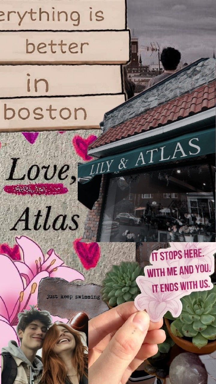 a collage of photos with the words love, atlas and two people holding up signs