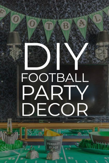 a football party with green and white decorations