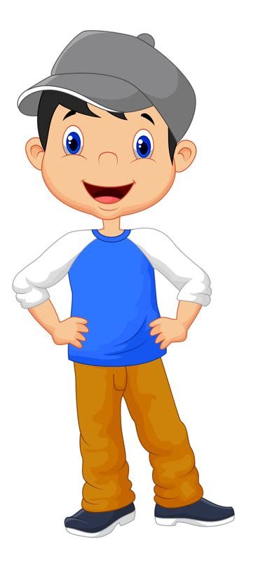 cartoon boy in blue shirt and brown pants