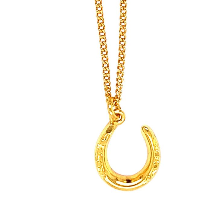 15ct Yellow gold horse shoe pendant circa 1880. On a new 18ct yellow gold curb chain.  Weight:    3.0 grams Chain Length:  41 cms Each and every piece listed by Vintage Fine Jewellery has been restored by hand in our London workshop by highly skilled jewellers. Our jewellers use the same expertise to restore a piece of jewellery, as were used in their creation many years ago. If you would like to see more of the Vintage Fine Jewellery Collection, visit us at: www.vintagefinejewellery.com We ship Formal Yellow Gold Horseshoe Jewelry, Classic Yellow Gold Horseshoe Jewelry, Gold Horseshoe Necklace For Formal Occasions, Formal Gold Horseshoe Necklace, Elegant Gold Horseshoe Necklace, Classic Horseshoe Gold Necklace, Gold Horseshoe Jewelry With Adjustable Chain, Gold Engraved Horseshoe Jewelry, Gold Horseshoe Necklace For Good Luck