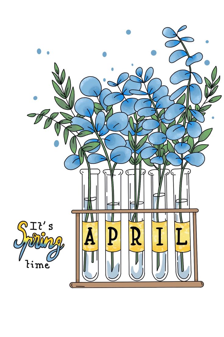 blue flowers are in test tubes with the words spring