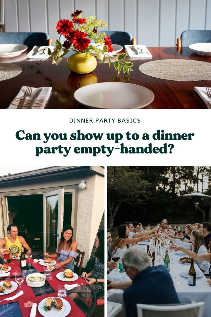 Find out if and when it's appropriate to show up to a dinner party empty-handed, and, what to bring when it's not so cool do so. More at FeedMyFriends.com |  #dinnerpartyetiquette #diningetiquette #hostessgifts #hostgifts #givebettergifts #gatherbetter #artofgathering #dinnerparty #howtobeagoodguest #feedmyfriends Just Yourself, Quick Pickled Onions, Party Prep, Fresh Guacamole, Green Bean Salads, Dining Etiquette, Vegetarian Menu, Dinner Prep, Dinner Party Menu