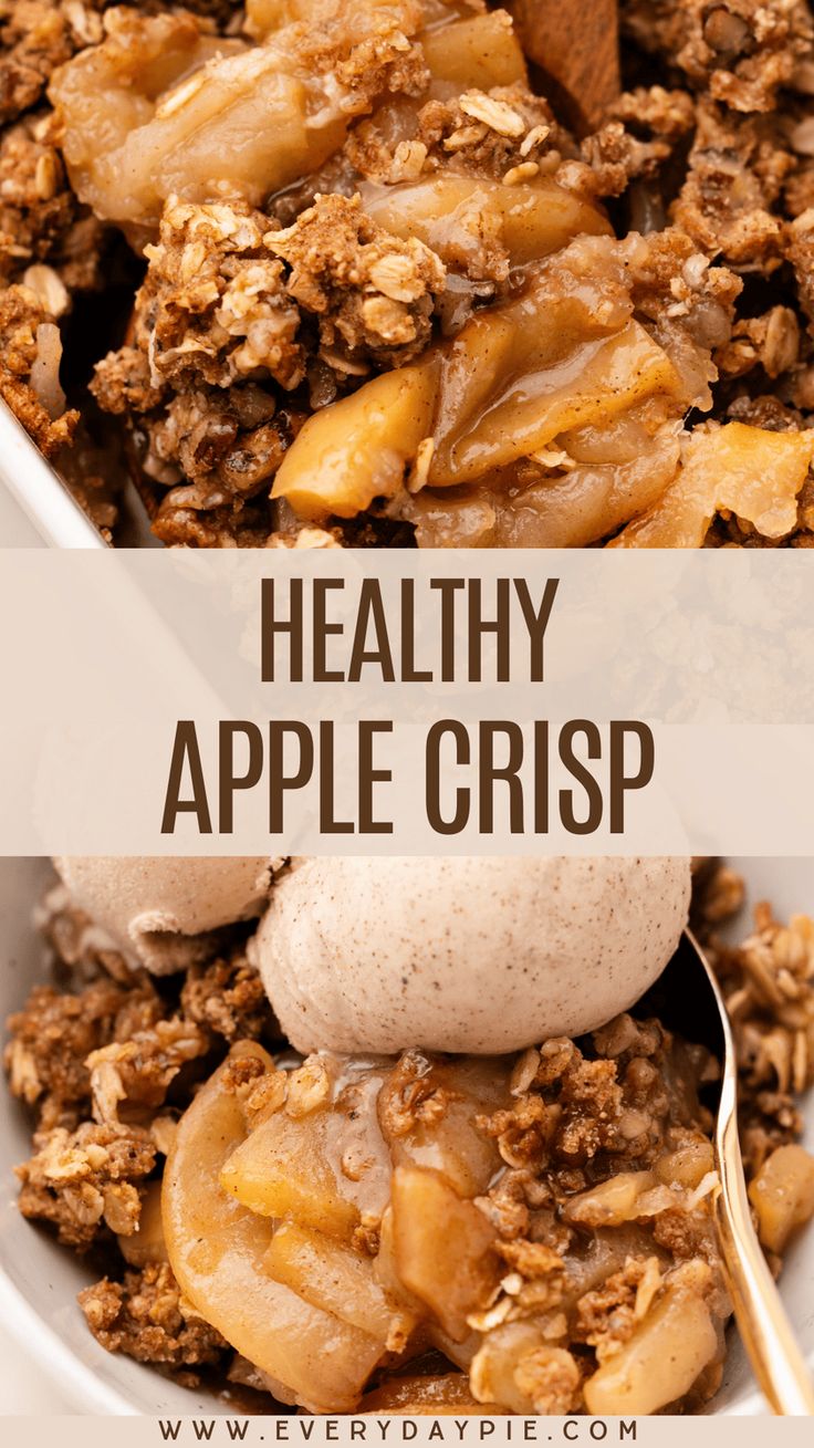 healthy apple crisp recipe in a bowl with spoon