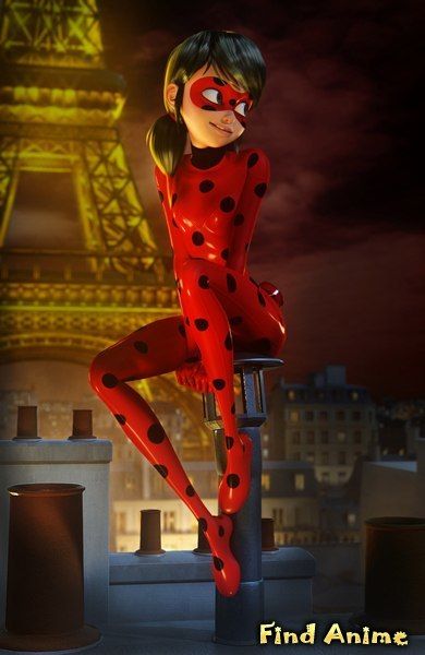 a woman dressed as a ladybug sitting on top of a pole in front of the eiffel tower