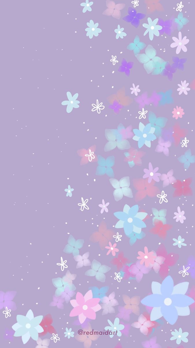 a bunch of flowers that are flying in the air on a purple background with stars