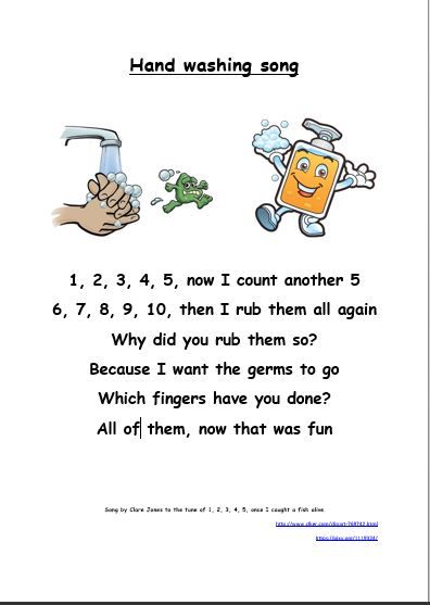 a hand washing song is shown in the middle of a page with an image of a sponge