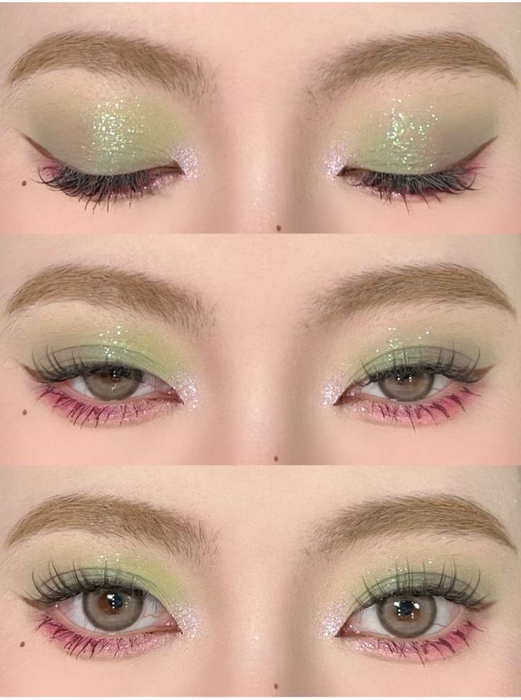 Mitsuri Makeup, Portals Makeup, Make Up Verde, Green Fairy Makeup, Christmas Makeup Looks Simple, Creative Christmas Makeup, Eyeliner Creative, Christmas Eyeliner, Simple Christmas Makeup