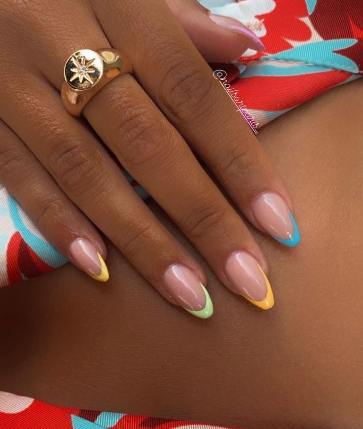 Bright Nail Tips, 3 Colour Nails, Nails Art Designs Summer, Cute Nails Design, Summer Nails Coffin, Acrylic Nails Yellow, 2023 Nails, Nails Art Designs, Turquoise Nails