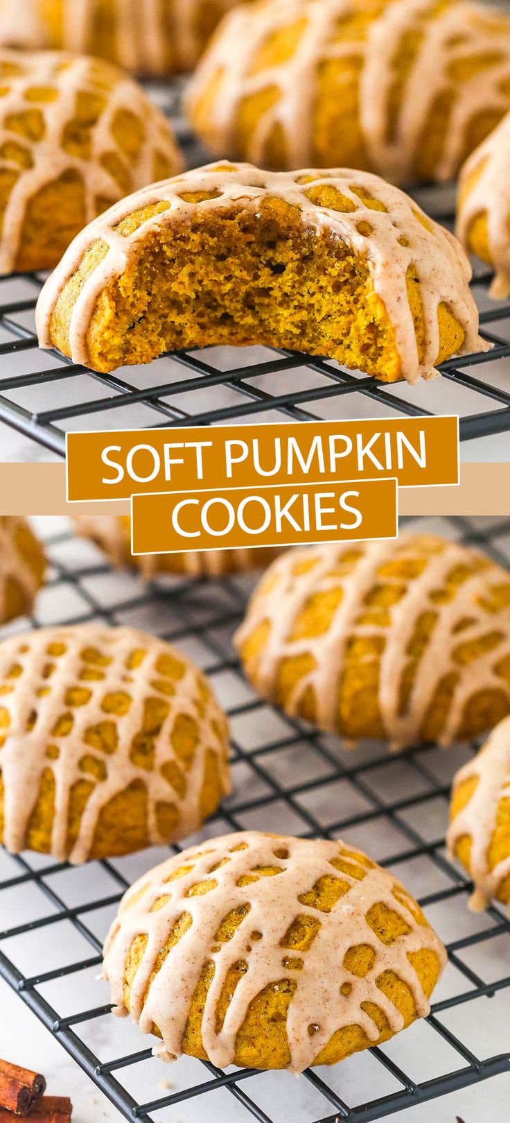 soft pumpkin cookies with cinnamon glaze on top