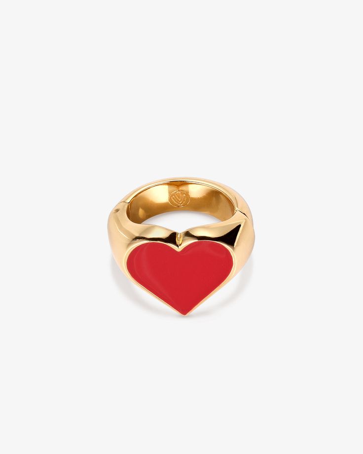 Made in 18K gold over brass Charm height: 10 mm Internal diameter: 10 mm' SKU: STETHO881 Gold Enamel Heart Ring For Anniversary, Gold Heart-shaped Enamel Rings, Valentine's Day Gold Heart Enamel Ring, Gold Enamel Rings For Valentine's Day, Red Polished Jewelry For Valentine's Day, Red Brass Jewelry For Anniversary, Stethoscope Charms, Signature Book, Pill Bottles