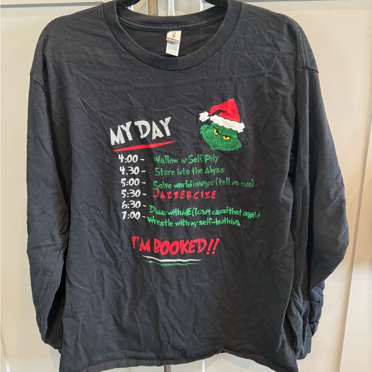 Get On The Grinch’s Christmas Schedule With This Festive, Sparkly Long Sleeve Shirt! Grinch Schedule Shirt, Grinch Nurse Shirt, Christmas Schedule, Grinch Please Shirt, Thats It Im Not Going Grinch Shirt, Extra Grinchy Shirt, Themed Shirts, Grinch Christmas, The Grinch