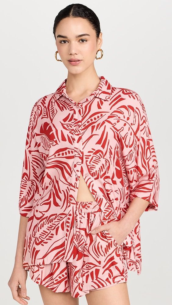 Seven Wonders Venus Shirt | Shopbop Venus Clothing Tops, Beach Rayon Top With Camp Collar, Relaxed Fit Rayon Shirt For Beach, Relaxed Fit Rayon Shirt For The Beach, Red Tropical Print Top With Camp Collar, Vacation Short Sleeve Rayon Shirt, Red Camp Collar Top With Tropical Print, Vacation Rayon Collared Tops, Short Sleeve Rayon Camp Shirt For Vacation