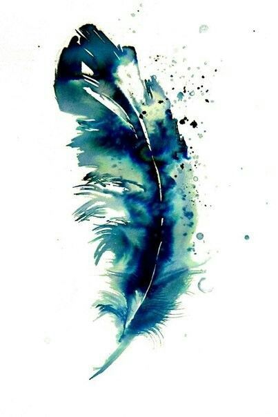 a watercolor painting of a blue feather